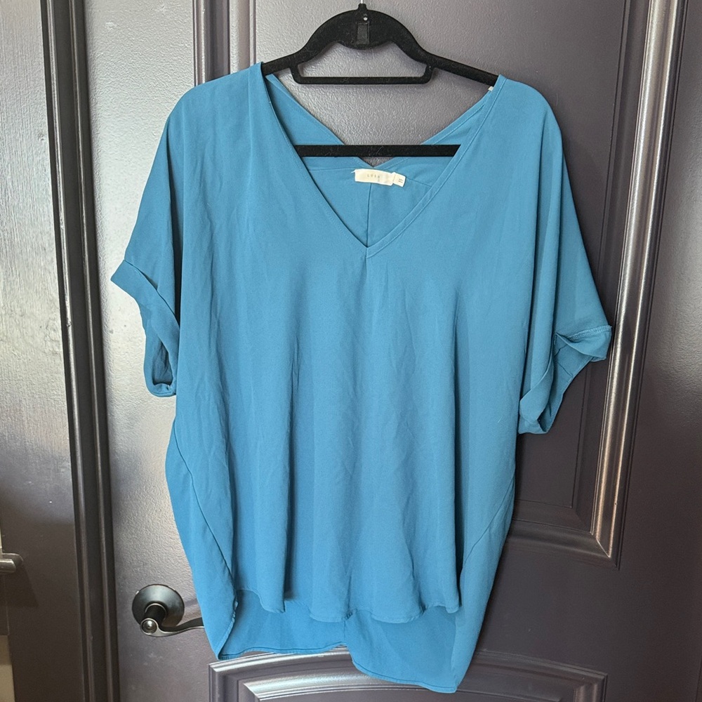 Lush Teal V-Neck Blouse